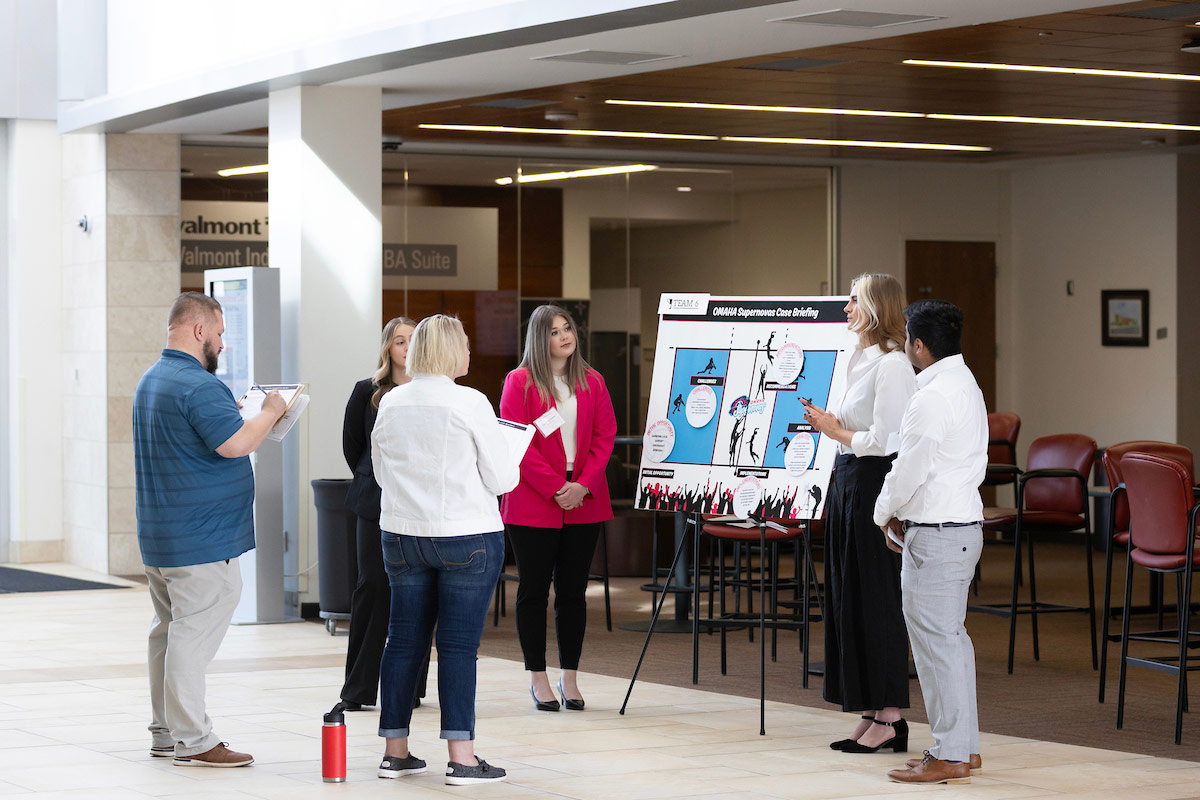 UNO students engage in the first round of the UNO College of Business Administration’s Capstone Cup, held on Friday, April 5, 2024, at Mammel Hall.