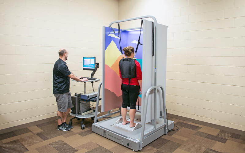 The Neurocom can be used to test balance. This machine is used to understand how your vision, proprioception, and vestibular systems contribute to balance.