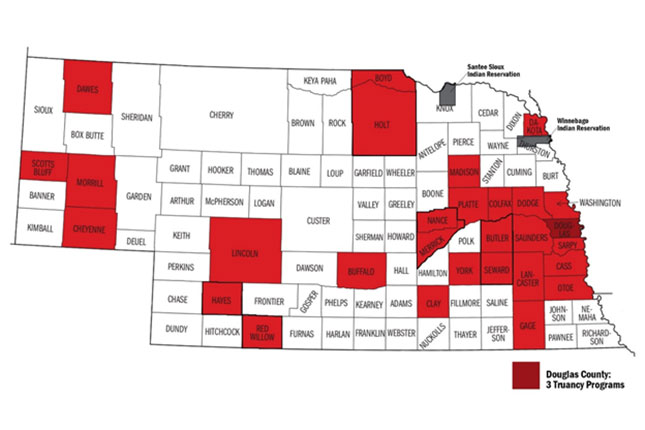 Map of truancy programs in Nebraska