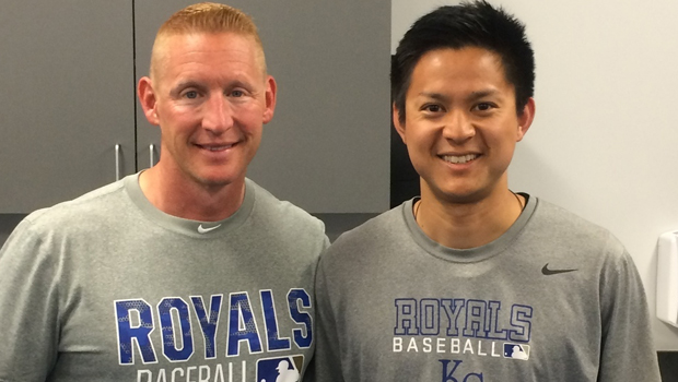 Shohei is seen here with the Royals' Head Athletic Trainer Nick Kenney