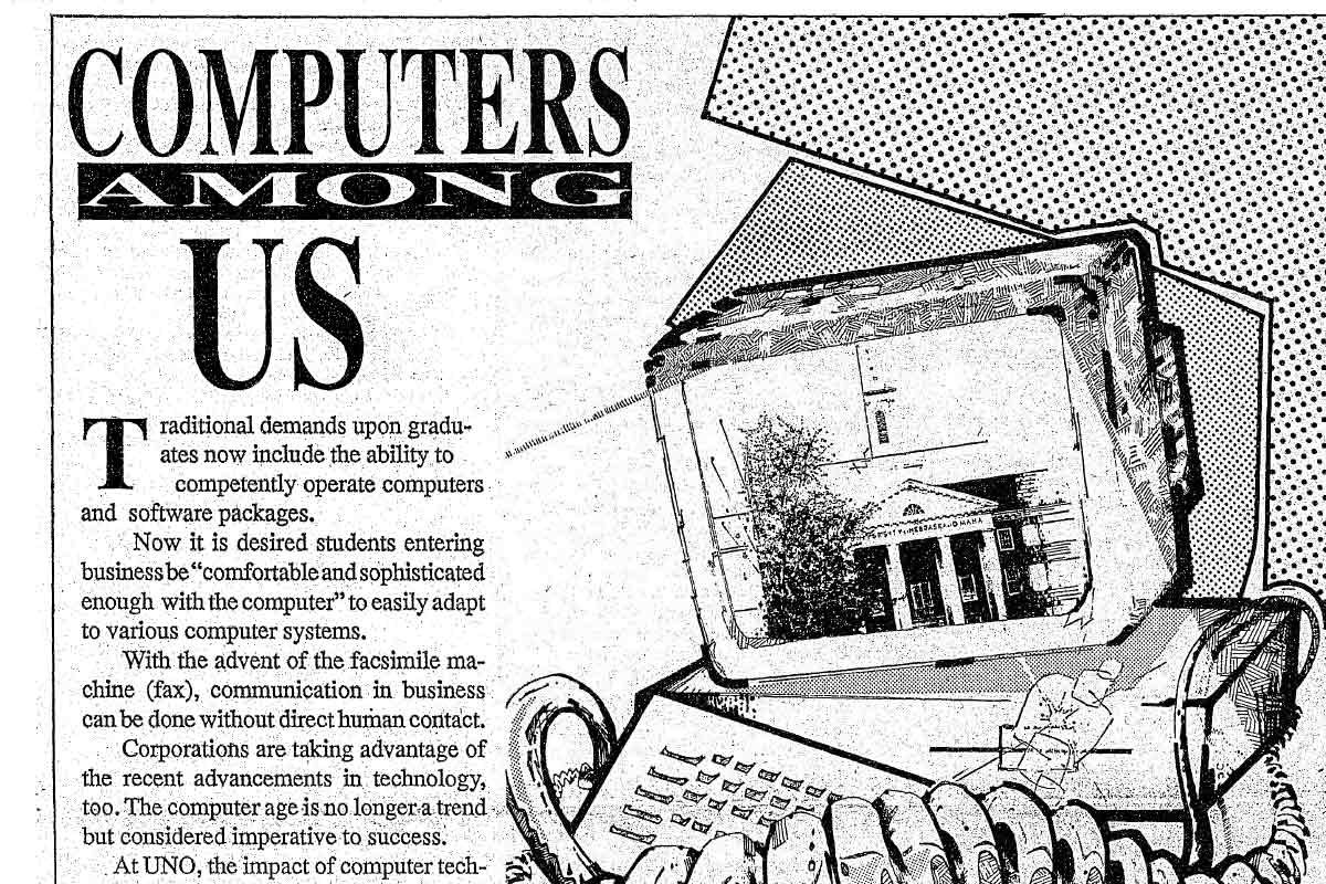 News article from a 1989 issue of the Gateway with the headline "Computers Among Us"