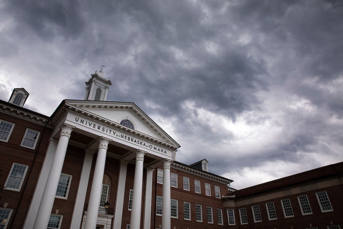 Storm clouds near the Arts and Sciences Hall (ASH)