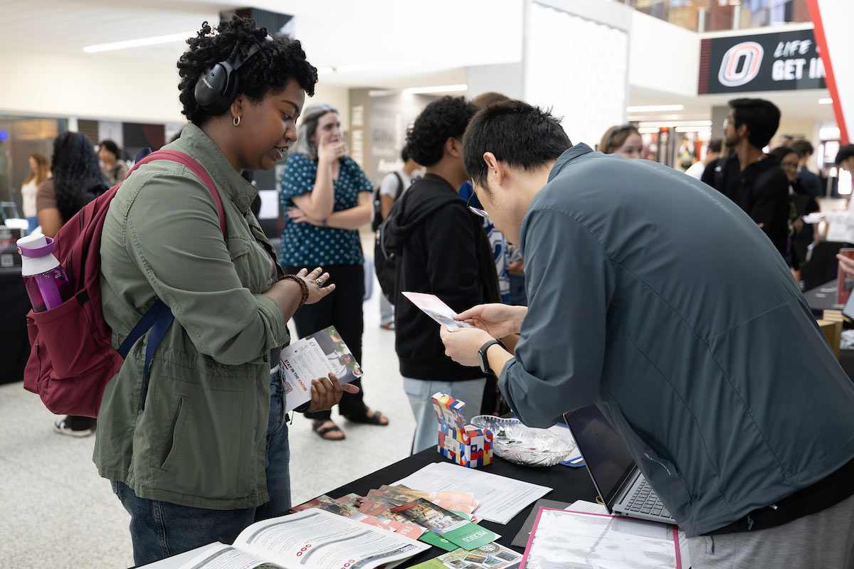 Students attend a job fair in the student center.