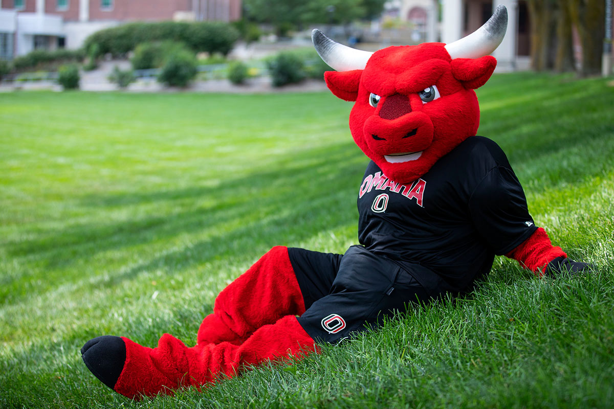 Durango sits in the grass by the Pep Bowl.