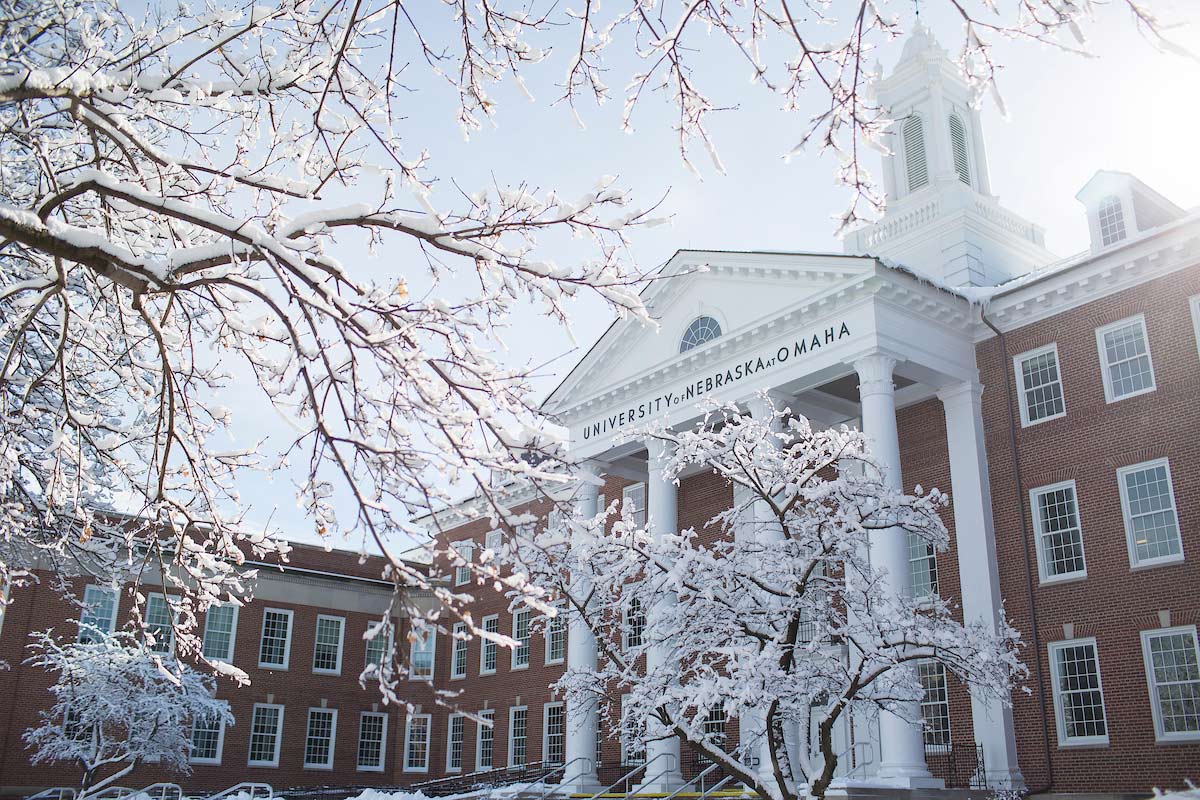 Arts and Sciences Hall after a snow storm.