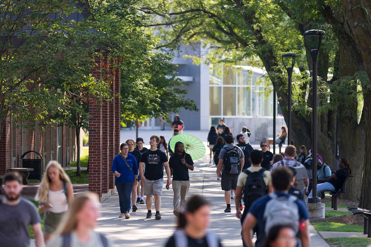 students walking on campus