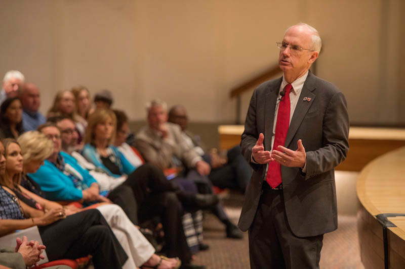 Chancellor Gold speaks with campus during a town hall forum