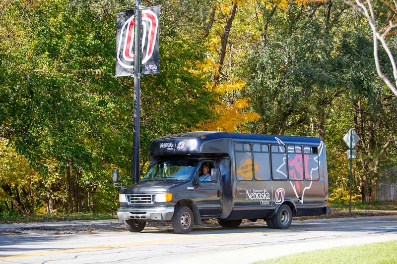 UNO-branded shuttle travels campus