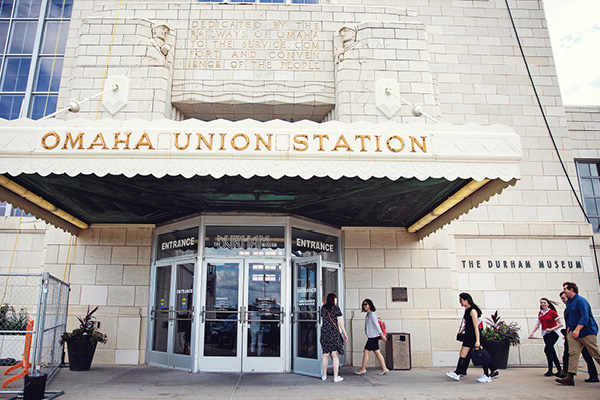Visitors enter the Omaha Union Station at The Durham Museum.