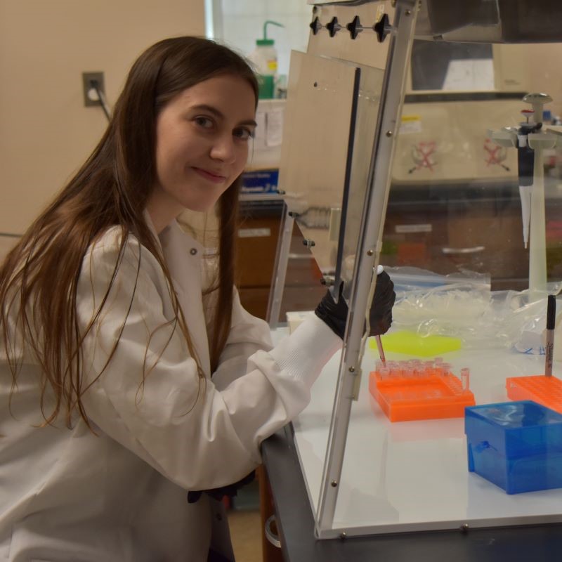 College student works at lab station