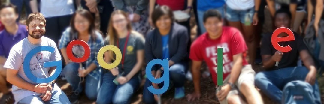 UNO Honors program intern at Google with a group of colleagues