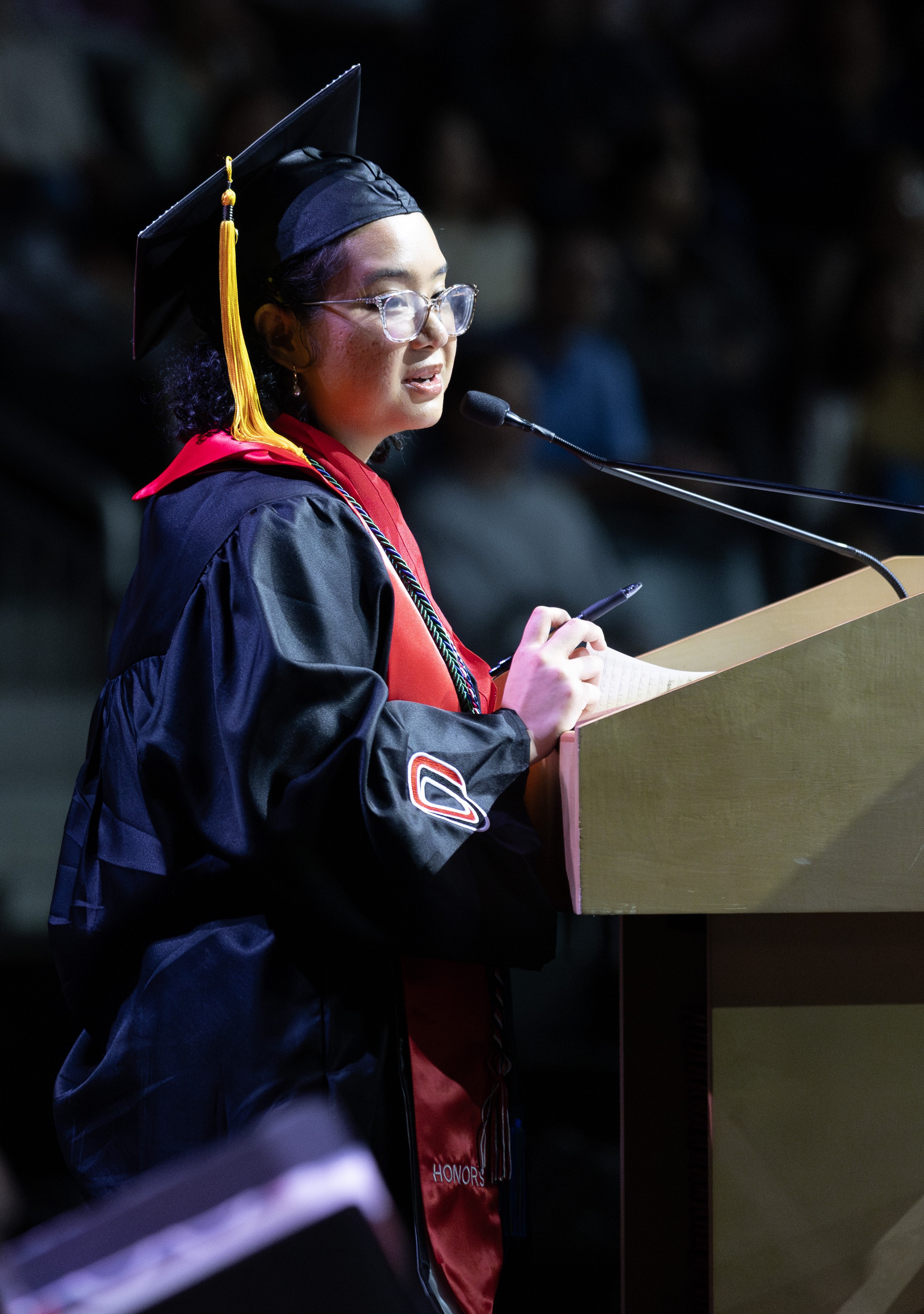 An Honors Student speaking at graduation