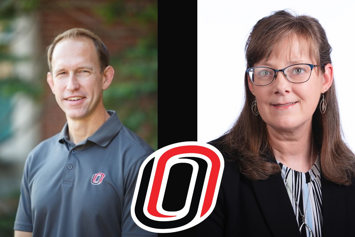 Headshots of Matt Tracy and Elizabeth Wessling with a small UNO Campus icon in between the photos