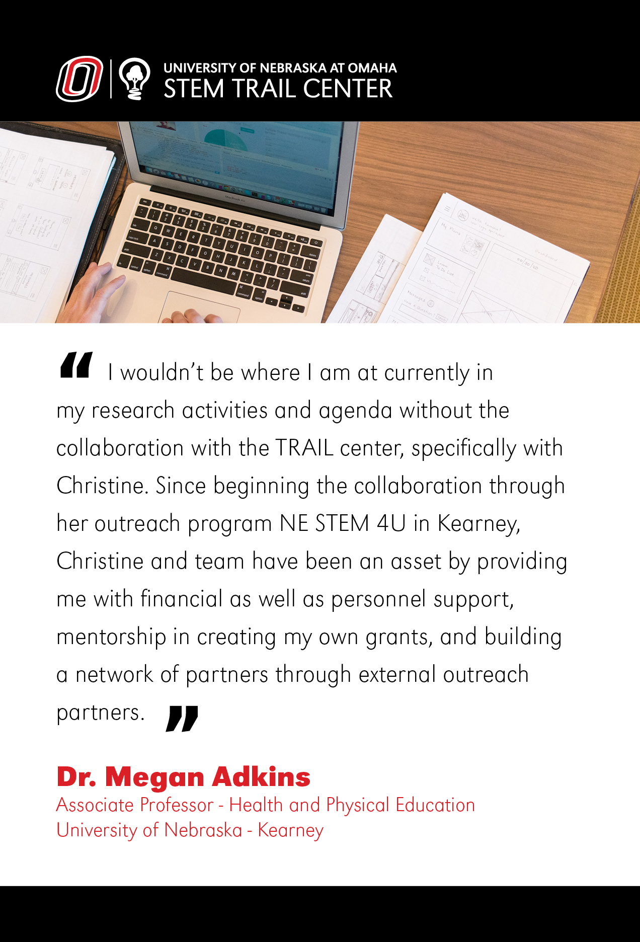 A logo for the STC and a quote from Dr. Megan Adkins