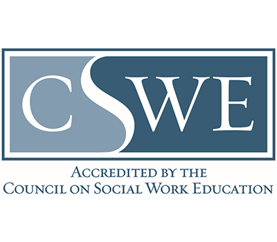 CSWE logo with the text “Accredited by the Council on Social Work Education.”