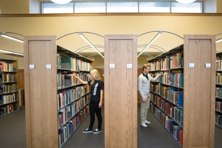 students in library