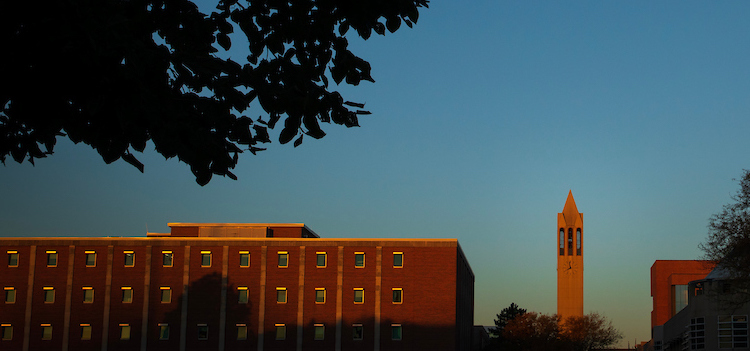 Belltower sunset in fall