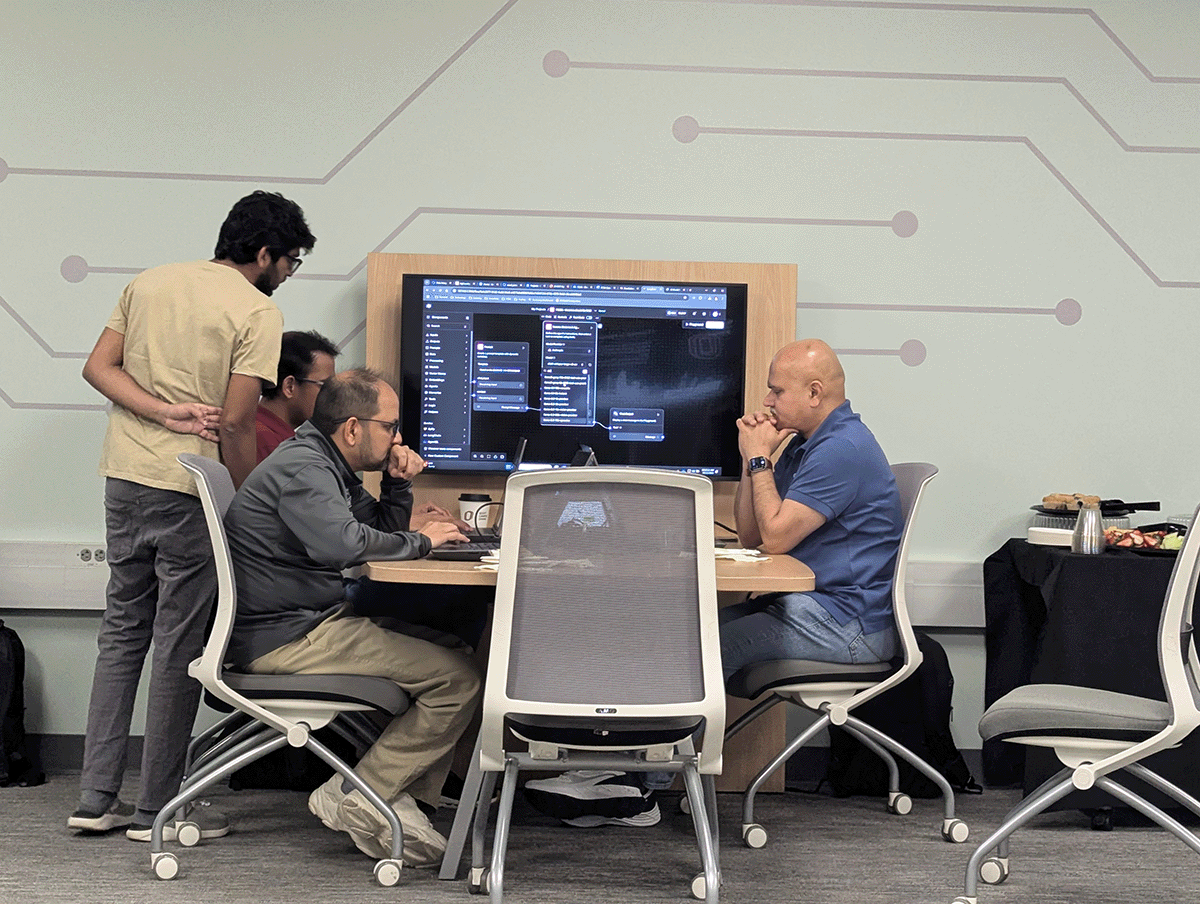 students working at a table.