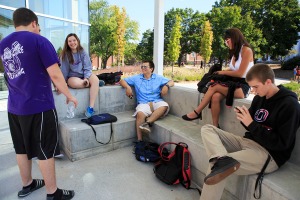 students lounging outside