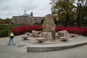 student walking in fall