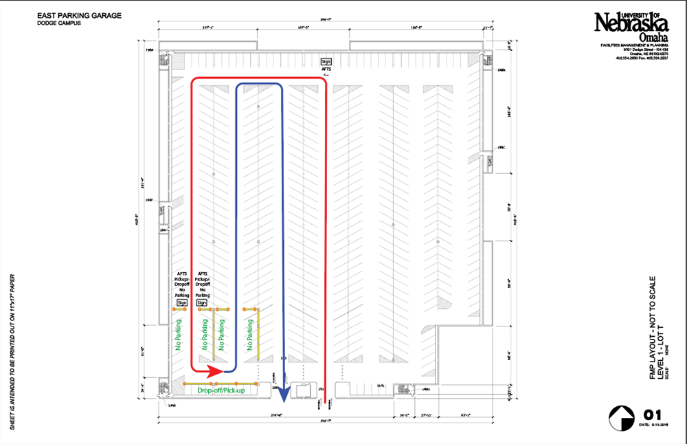 diagram of traffic flow on east garage lower level