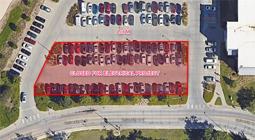 Diagram of souther three rows of lot M impacted by closure for elctrical project