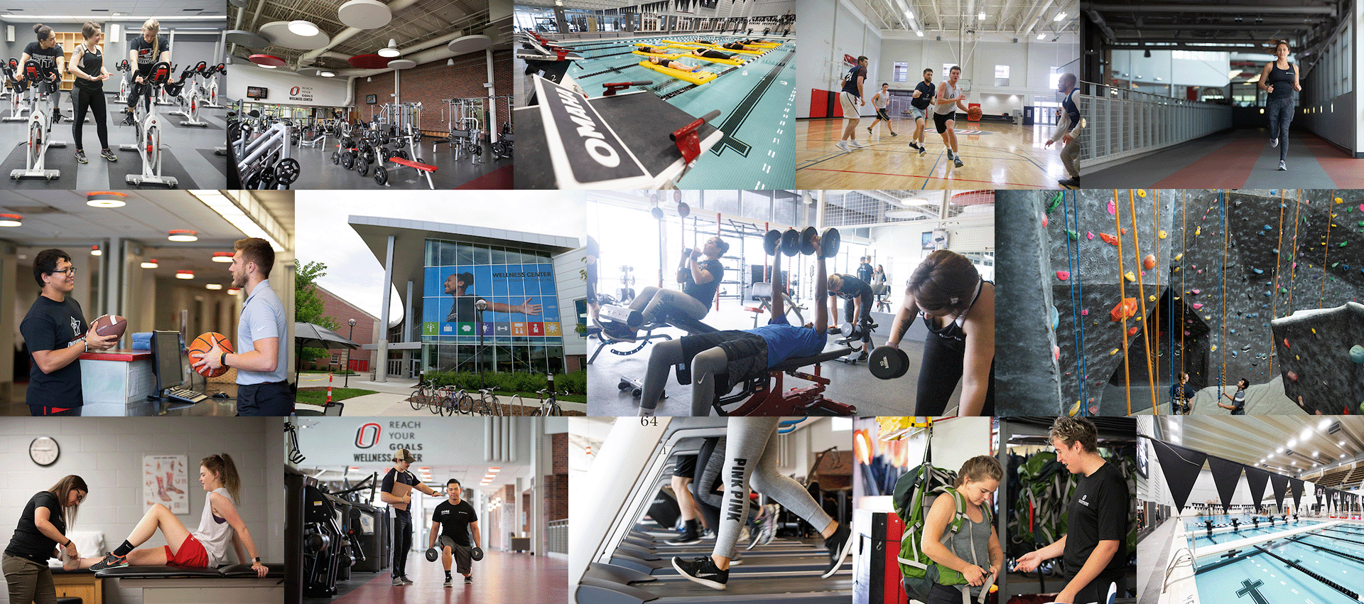 a collage of images depcting different activities at the uno wellness center