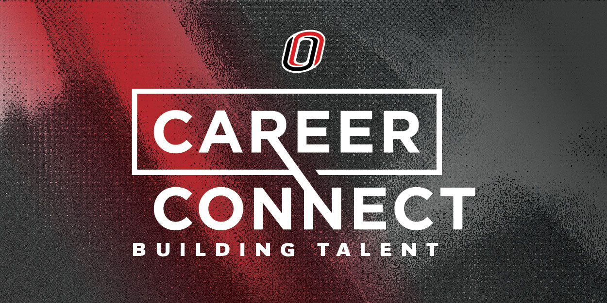 Text reads 'Career Connect University of Nebraska at Omaha' in decorative font.