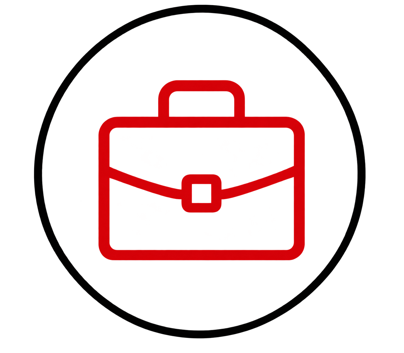 red briefcase icon. inside a black circle in a transparent background.