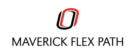 University of Nebraska at Omaha Maverick Flex Path logo featuring a stylized red-and-black ‘O’ above the words ‘Maverick Flex Path.