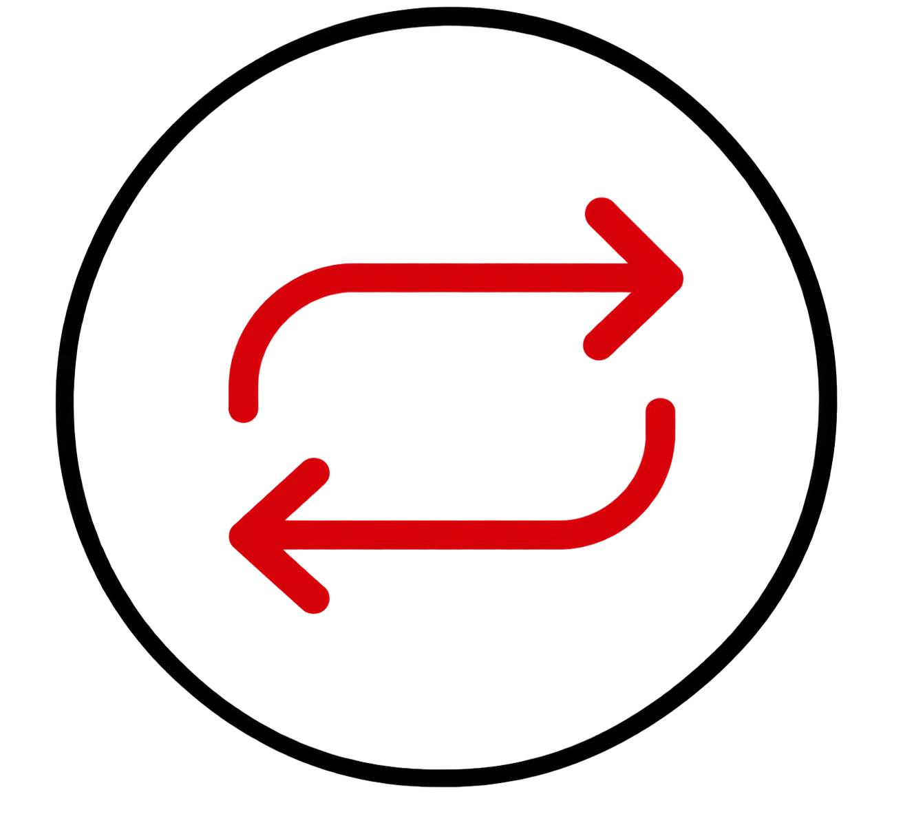 two arrows showing reverse movement red icon in a transparent background.