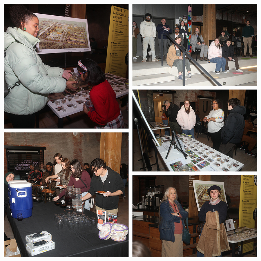 Students looking at a poster.