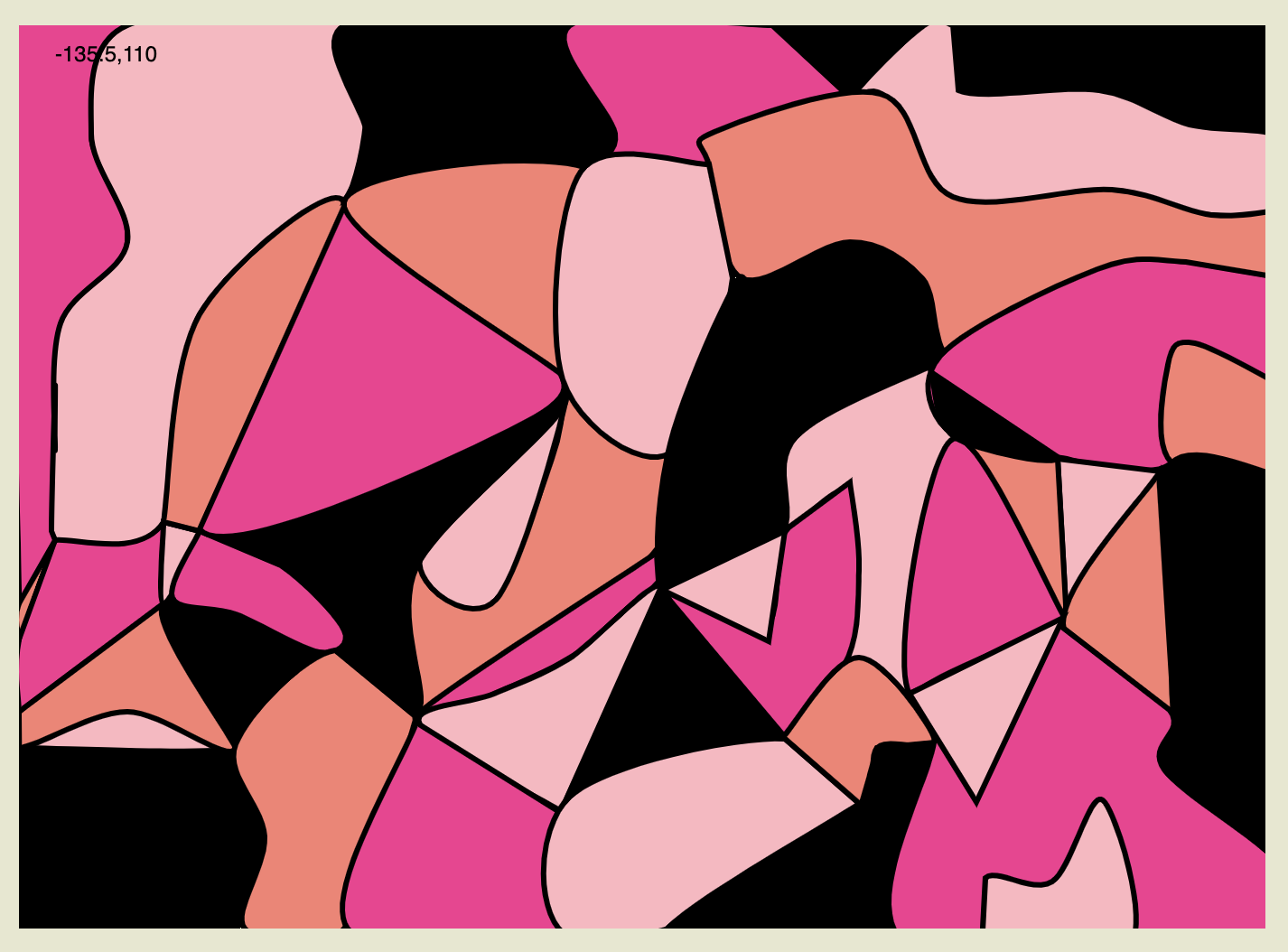 Different shades of pink, brown, and orange curved shapes.