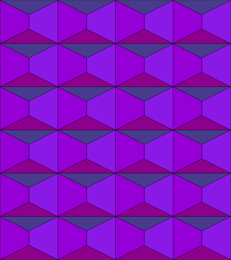 Alternating triangles and trapezoids in shades of purple.