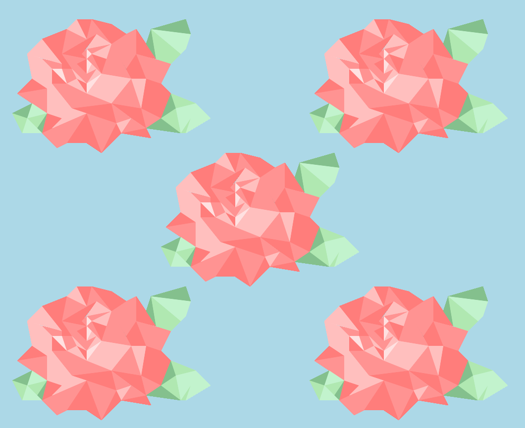 A mosaic-style image of pink roses on a blue background.