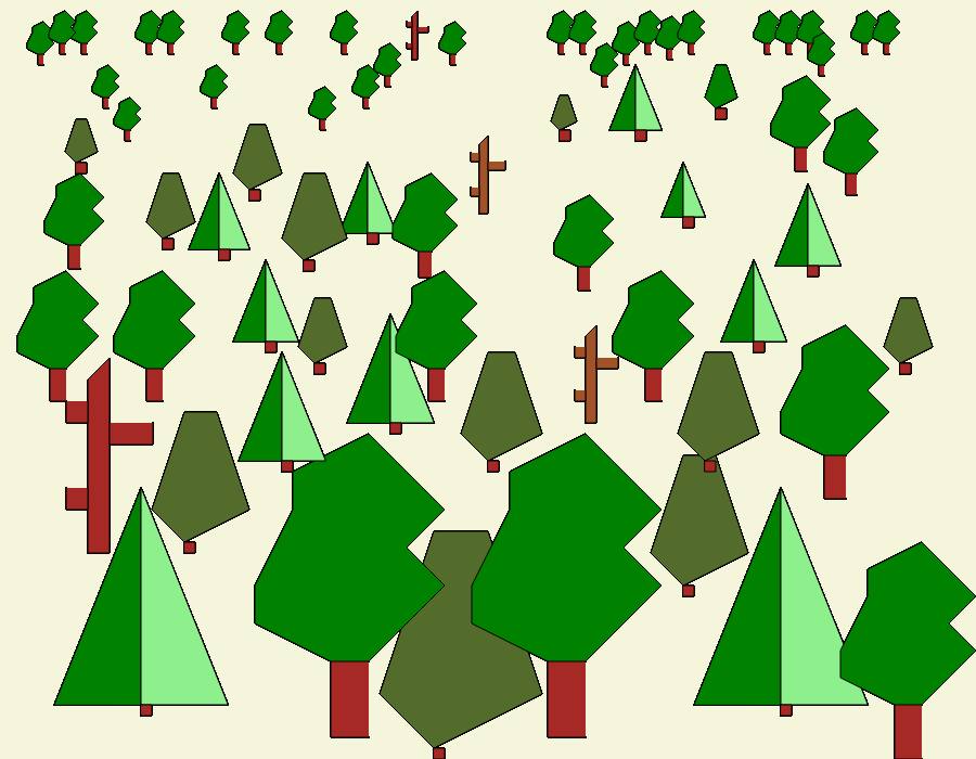 Trees of many sizes, on a tan background.