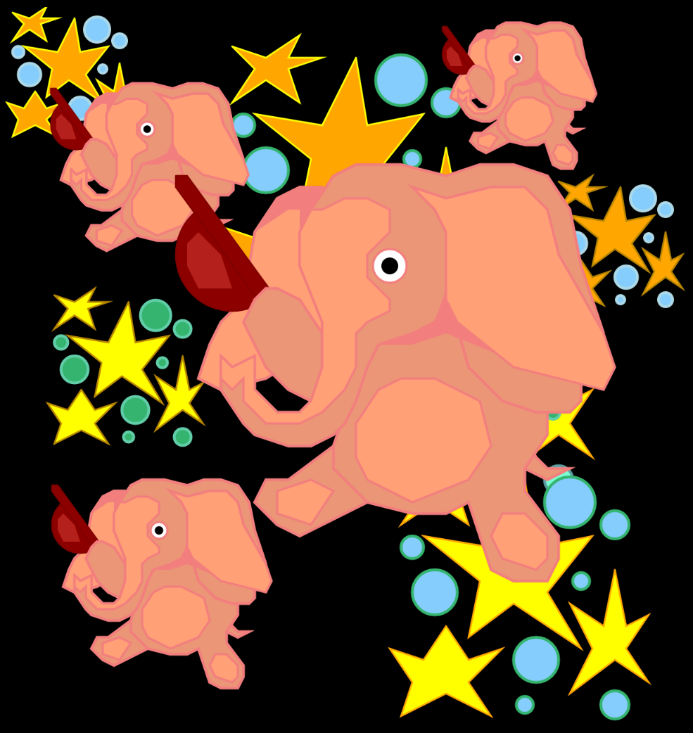 PInk Elephants with stars in the background.
