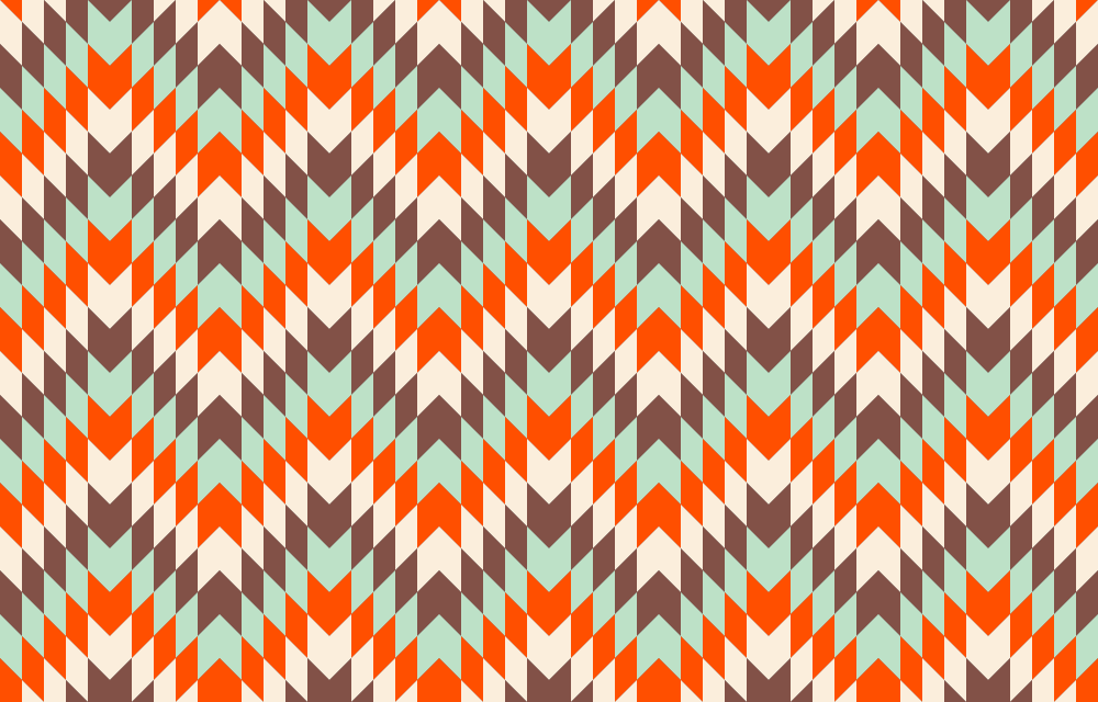 A mosaic-style image of tan, orange, aqua, and brown rhombuses alternating to form wavy lines of color.