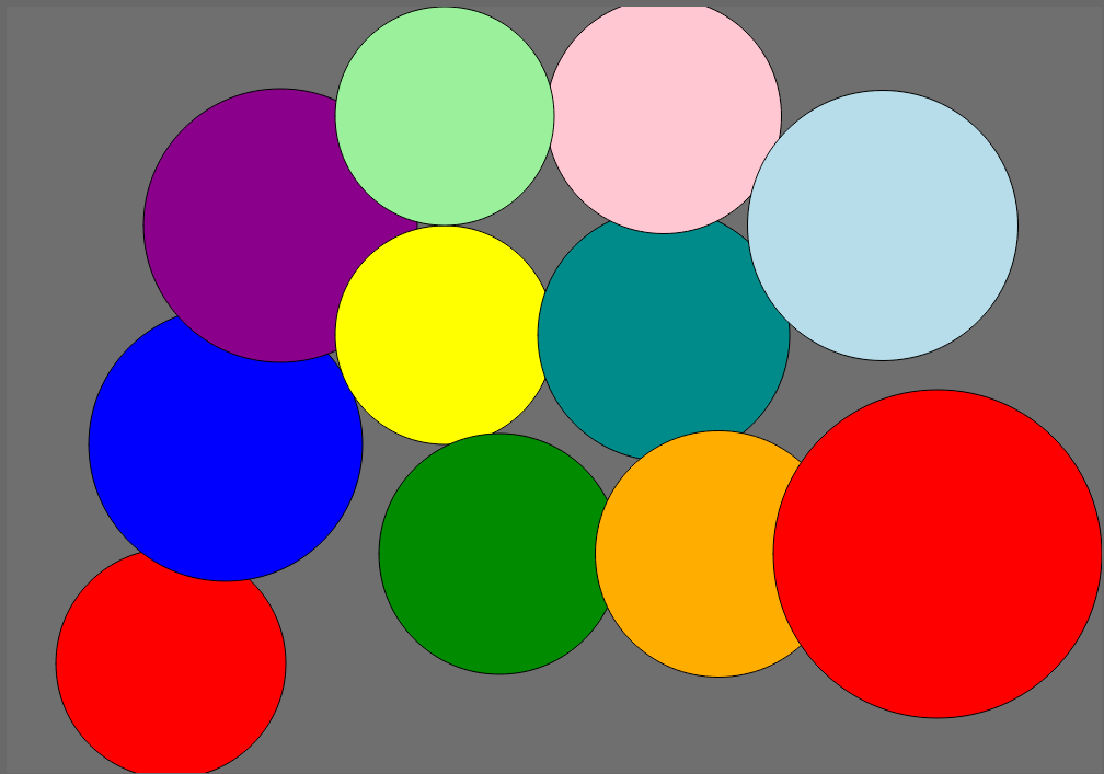 Multicolored circles slightly overlapping each other on a gray background.