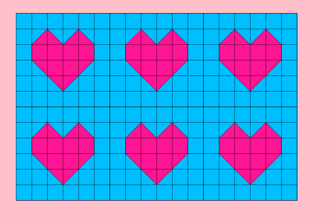 Pink Hearts on a blue background.