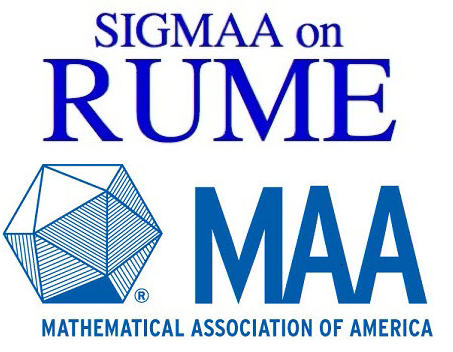 "SIGMAA on RUME" in dark blue text. Below is the Mathematical Association of America logo: a light blue and white dodecahedron next to the letters "MAA."