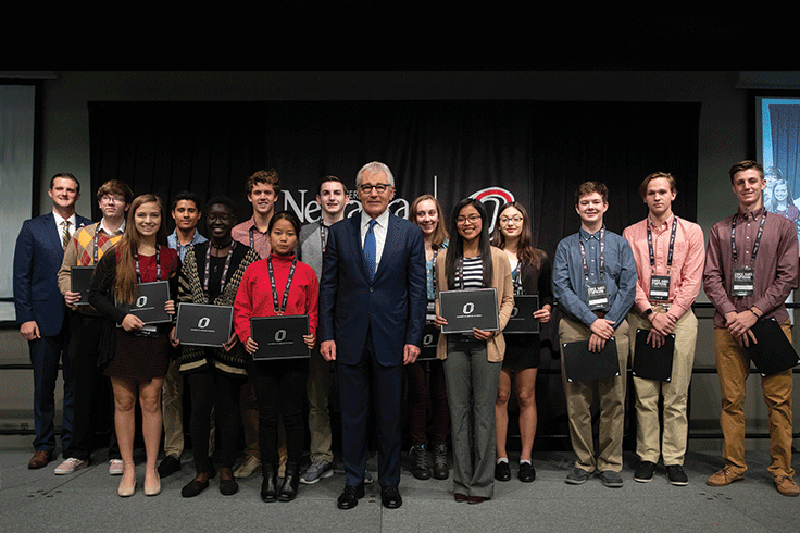 Chuck Hagel with Hagel Scholars