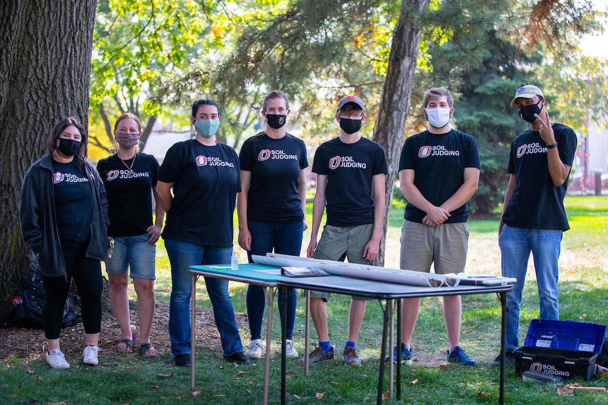 Posed group shot of UNO soil judging team