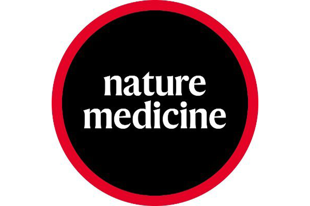 Text saying "nature medicine" is superimposed on a black circle with a red border.