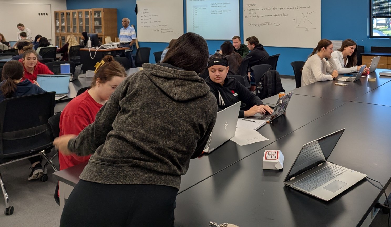 Physics students in a laboratory class