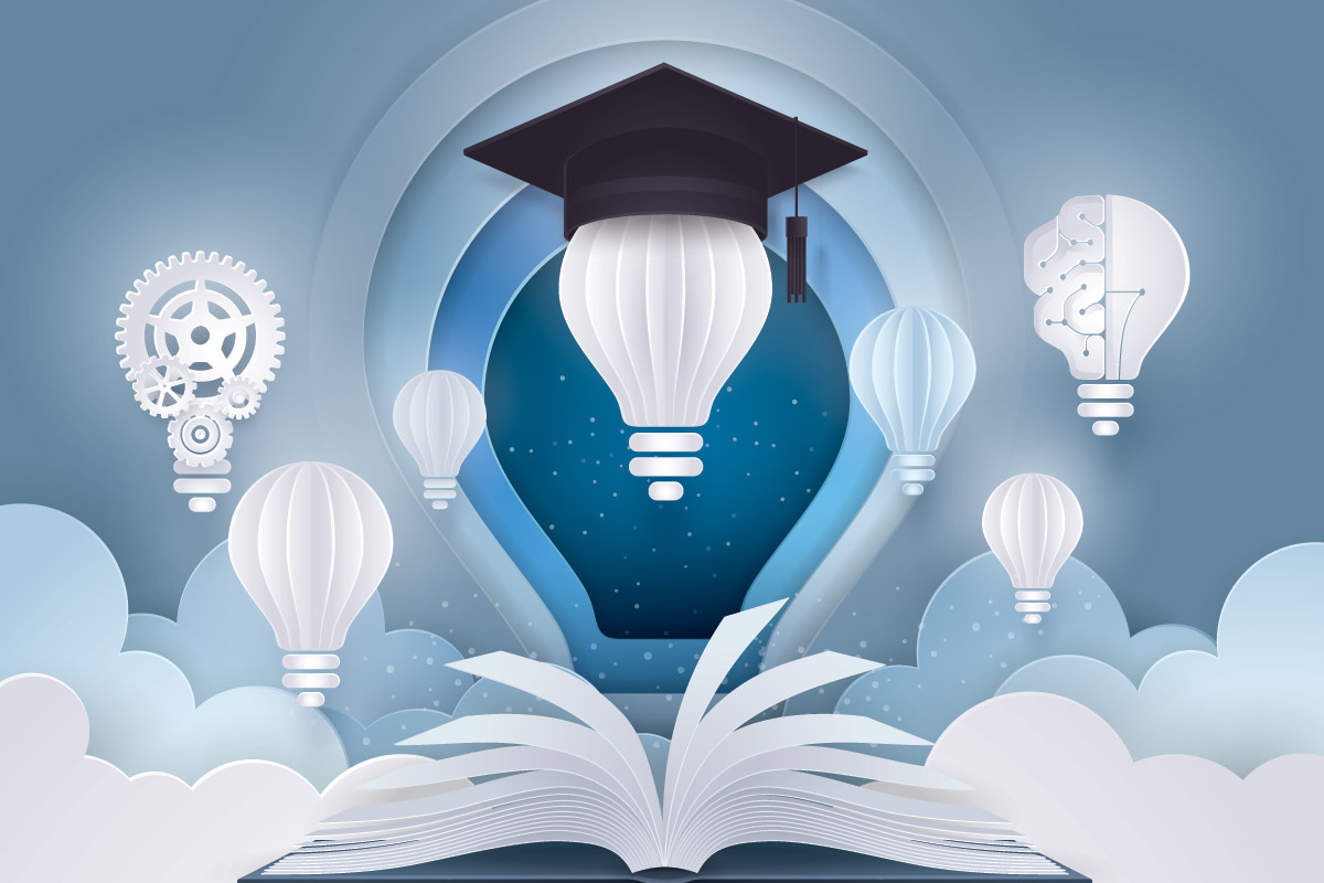 Shutterstock image of a book, graduation cap, and more signifying life after graduation