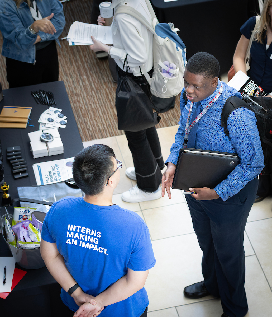 Student at an internship fair.