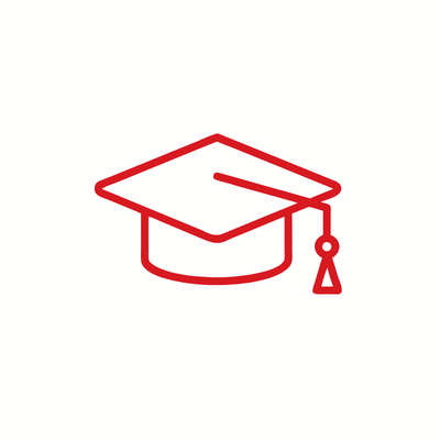image of an icon in red color and a transparent background of a graduation cap