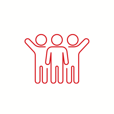 image of an icon in red color and a transparent background of a three people