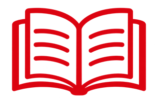 red color icon image of an open book.